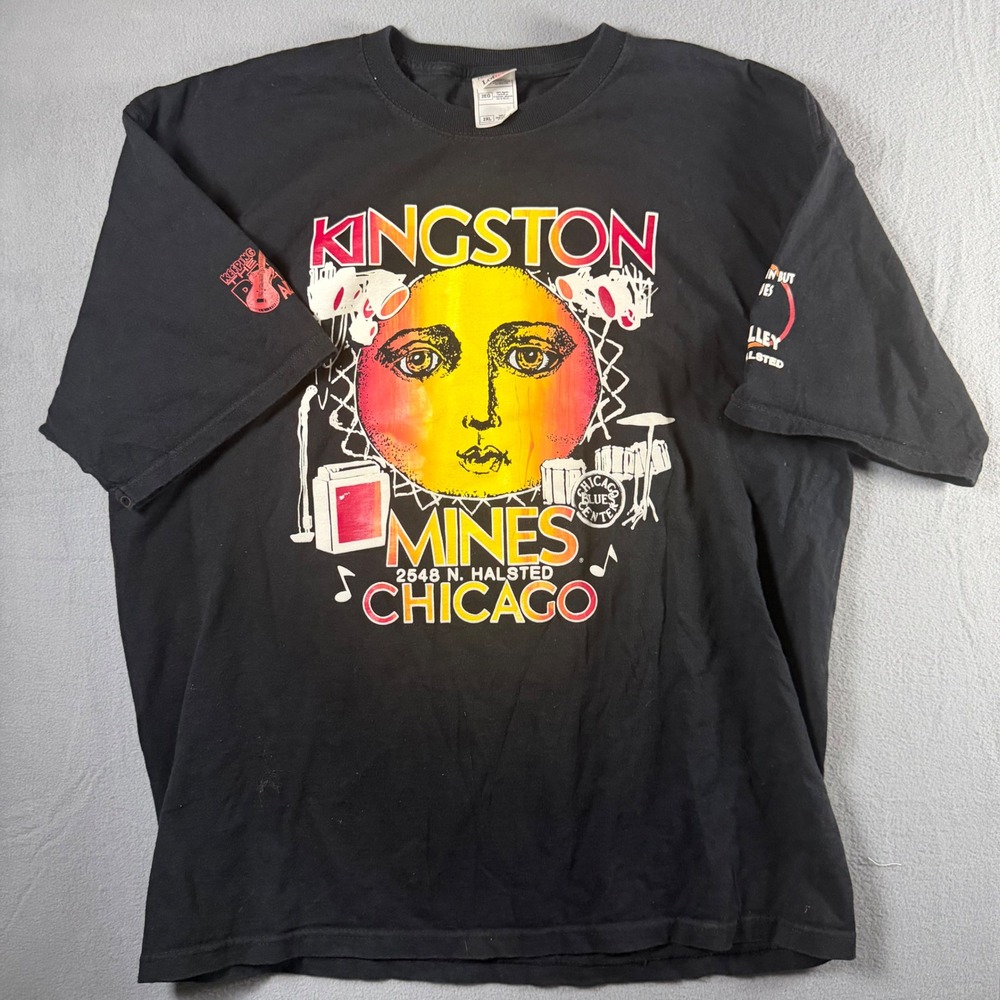 Fruit of the Loom Kingston Mines Chicago Blues Center Graphic T-Shirt Black 2XL